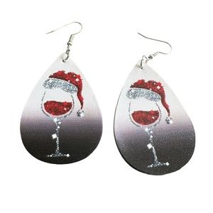 Leather Santa Wineglass Christmas Ombré Teardrop Earrings